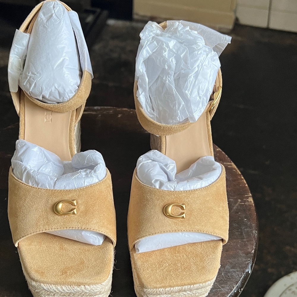 Coach Tan Suede Espadrille Wedges